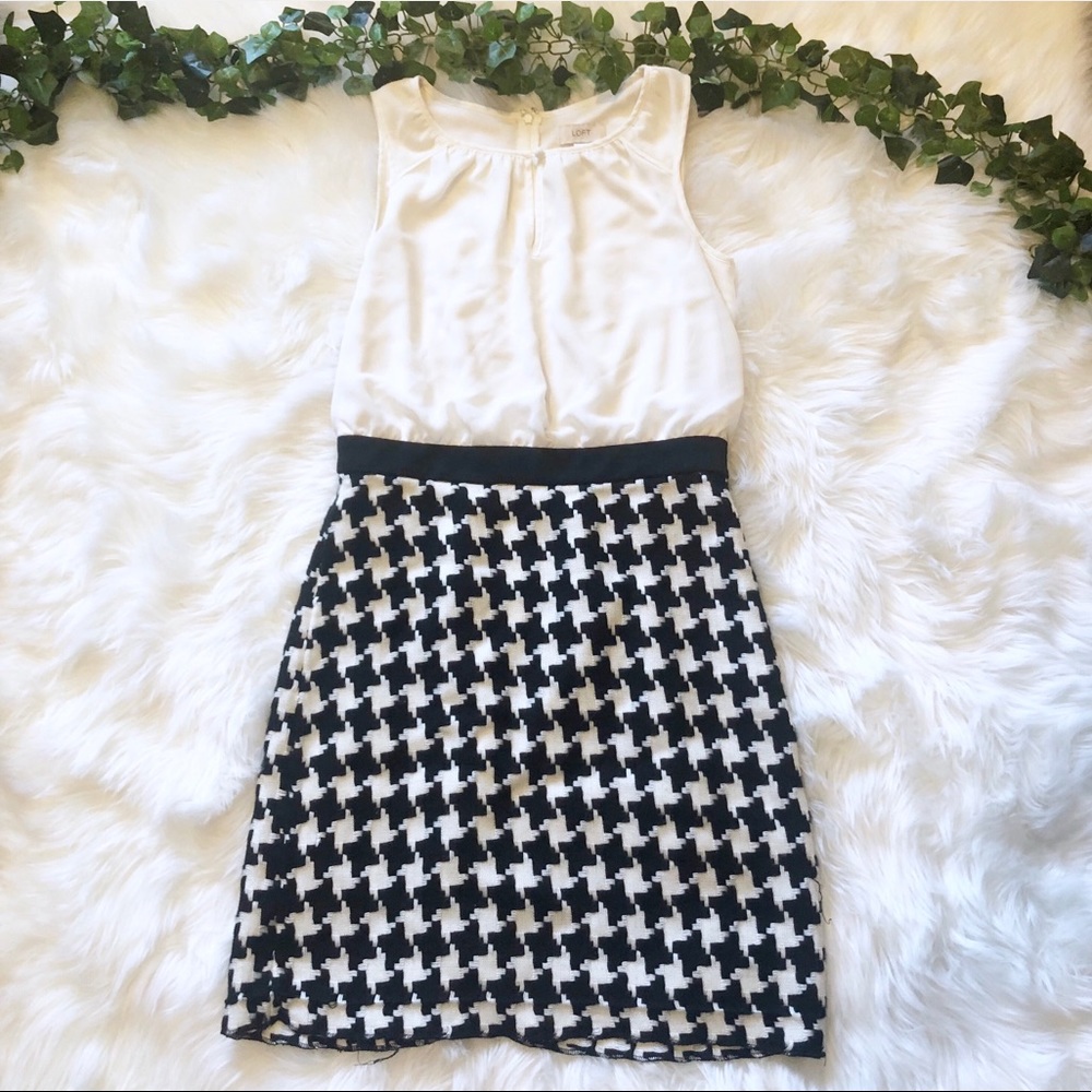 Ann Taylor Loft Black And White Houndstooth Dress